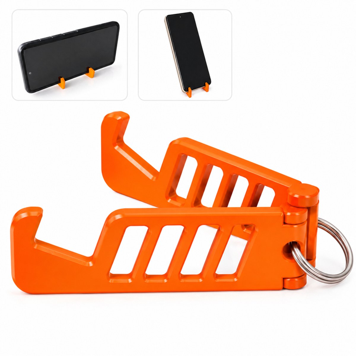 Compact Opvouwbare Telefoonhouder Sleutelhanger - Verstelbare Mobiele Telefoon Standaard Voor Smartphone - Inklapbare Bureau Houder Voor iPhone Samsung En Android - Staand En Liggend Kijken - Draagbaar Design Voor Onderweg En Reizen - Oranje