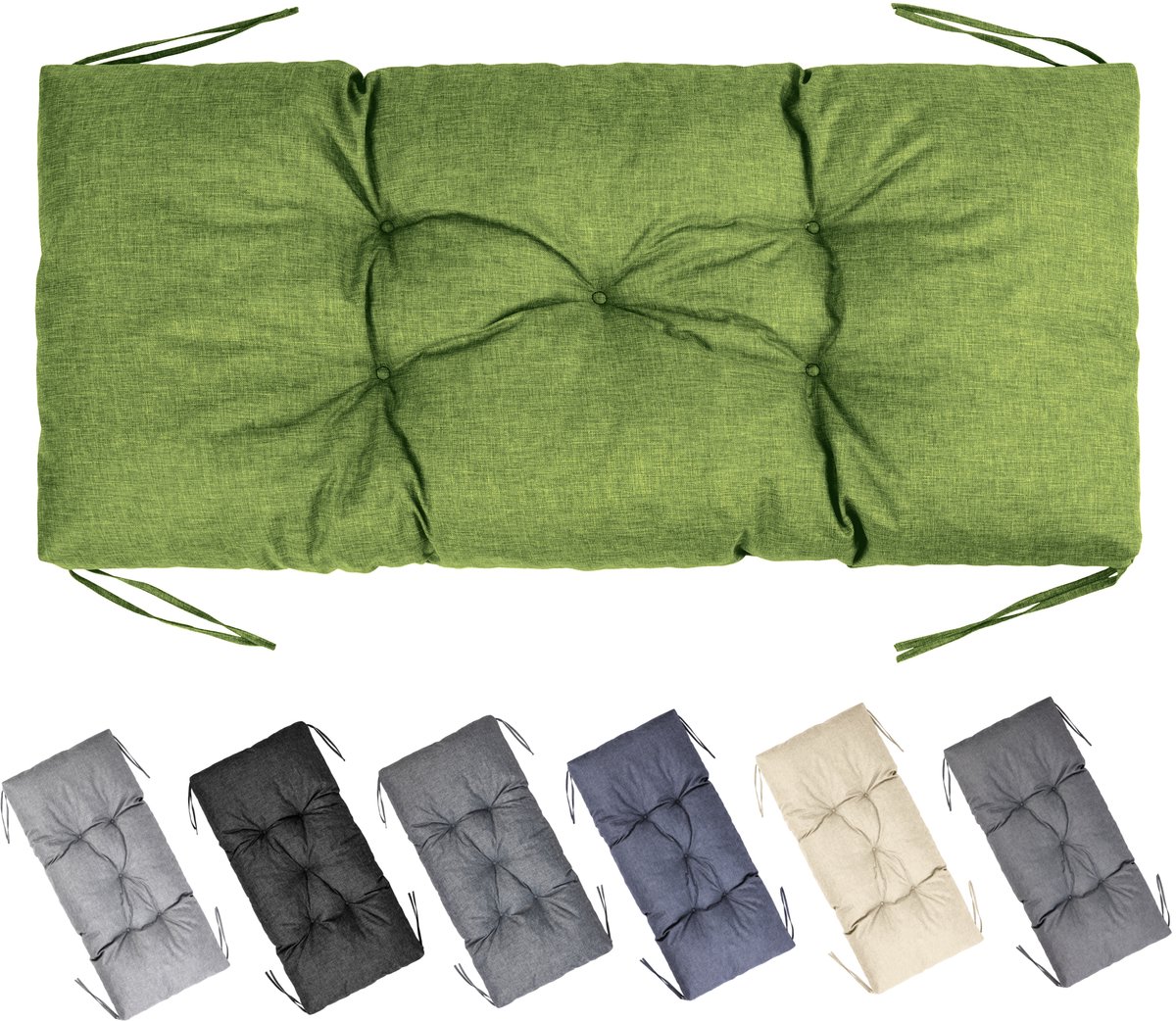 Garronda Bankkussen 100x50 cm – 10 cm dik – Waterafstotend & UV-bestendig – met Banden – Groen GD-AM-Bono