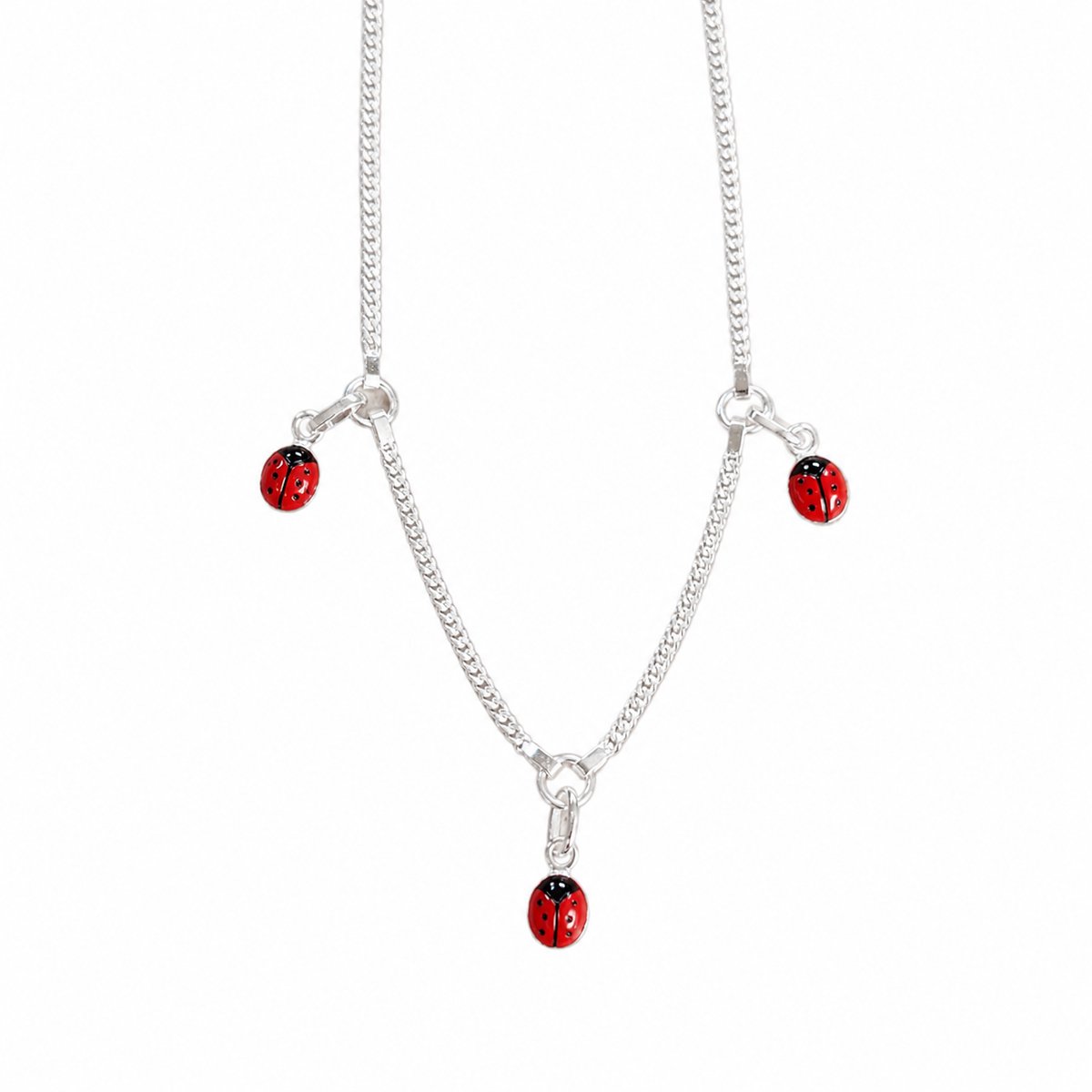925 Sterling Zilveren Lieveheersbeestje Ketting – Gerodineerd – 38 cm + Verlengstukje – Meisjes
