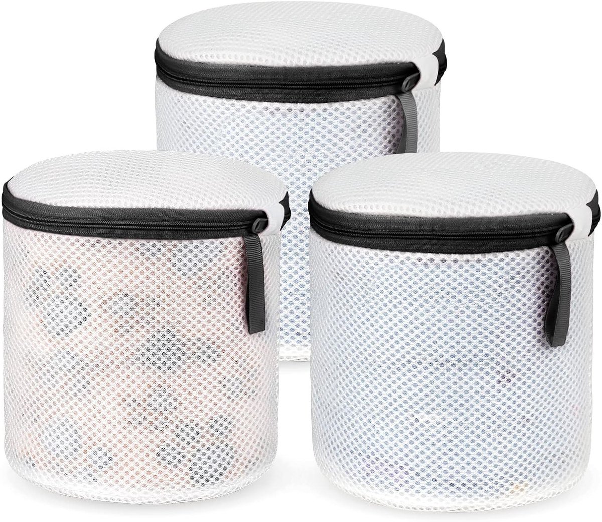 Waszak voor Bh's en Kleding - Herbruikbare Mesh Waszak met Rits voor Wasmachine, Set van 3, Zwart - Ideaal voor Ondergoed, Sokken en Baby Kleding