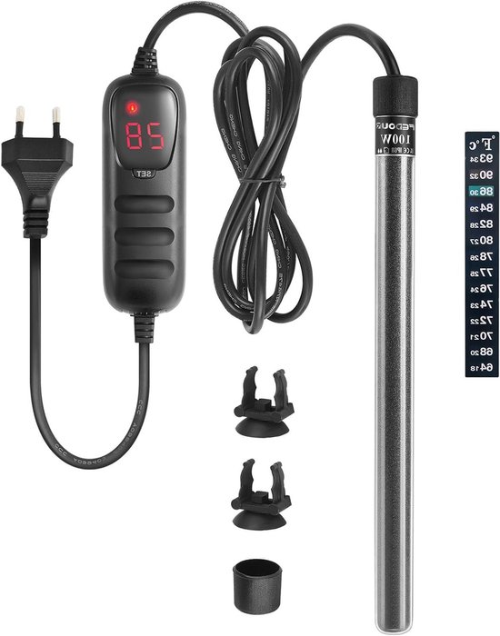 Mini Aquarium Verwarmingselement 100 W: Digitale Verwarmingsapparaat voor 30-100 L Vissen- en Schildpaddenbak met Temperatuurregelaar voor Zoet- en Zoutwater