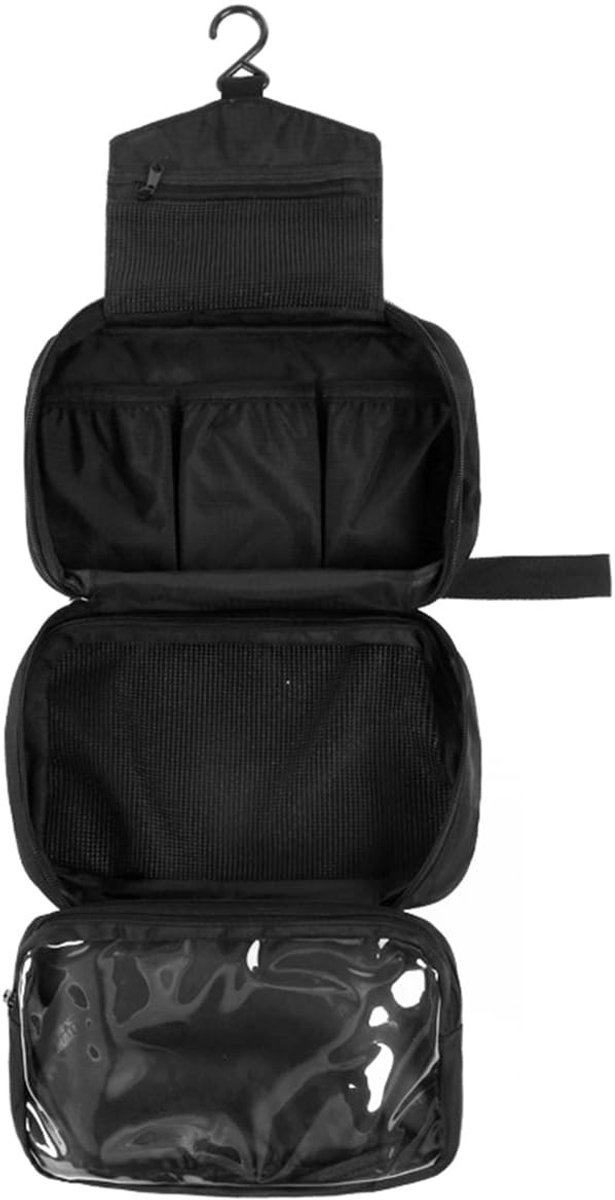 Dailygoods - Hangende reistoilettas - Opvouwbare toilettas - Ideaal voor vakantie - Zwart - Waterdichte waszak - Perfect voor mannen en vrouwen - Comp