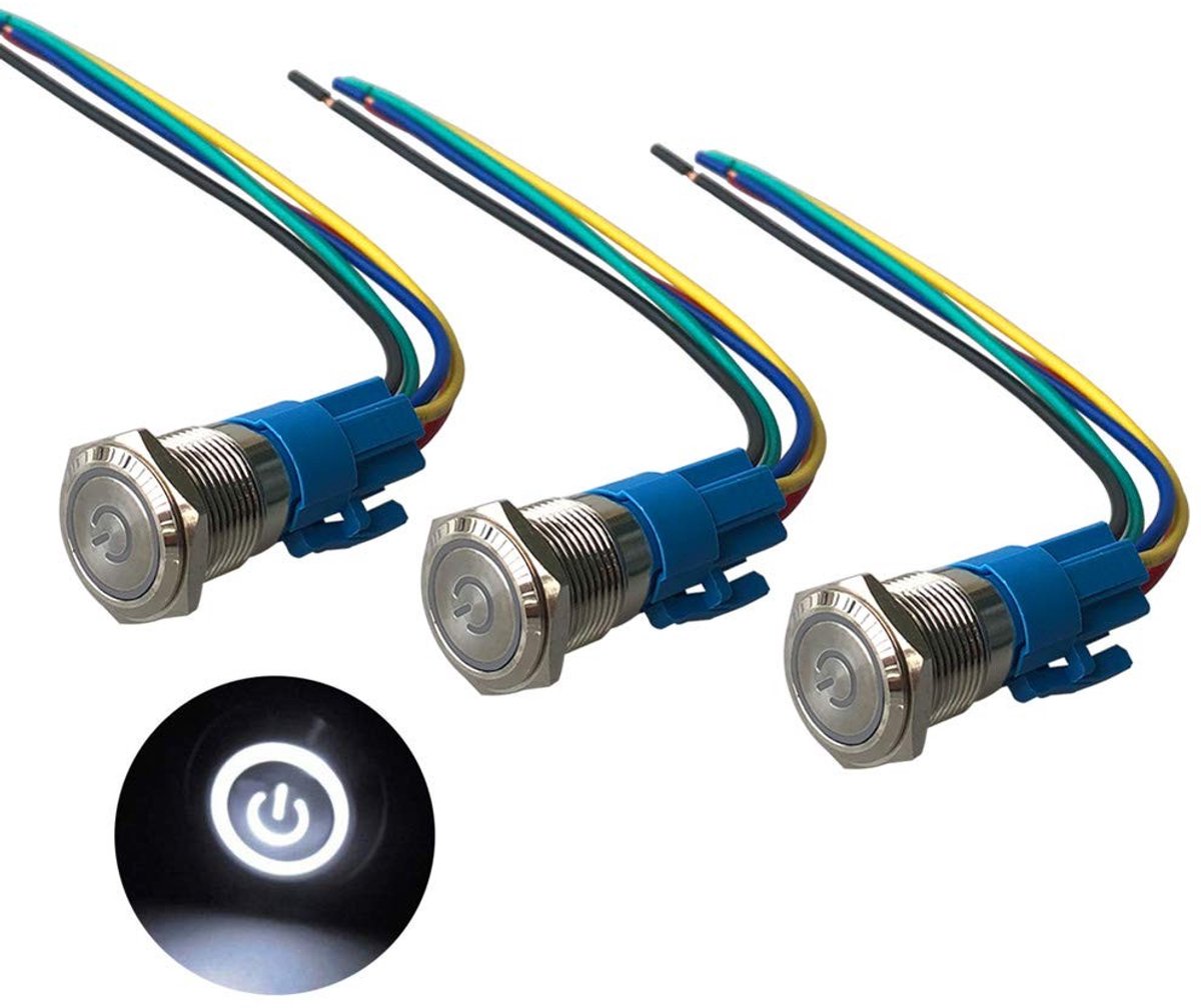 Dailygoods - 12V/24V Push Button Switch - Waterdichte Schakelaar - LED Licht - Zelfvergrendelend - Geschikt voor Auto's - 3 Stuks