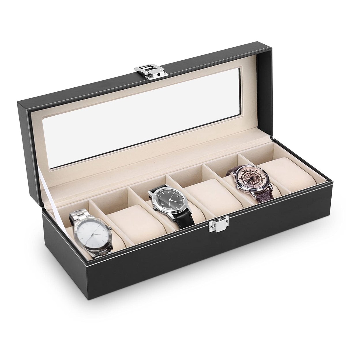 Dailygoods - Horlogebox - Horlogeopbergdoos - PU-leer - Zwart - Horlogeorganisator - Voor dames en heren - 30x11x8cm