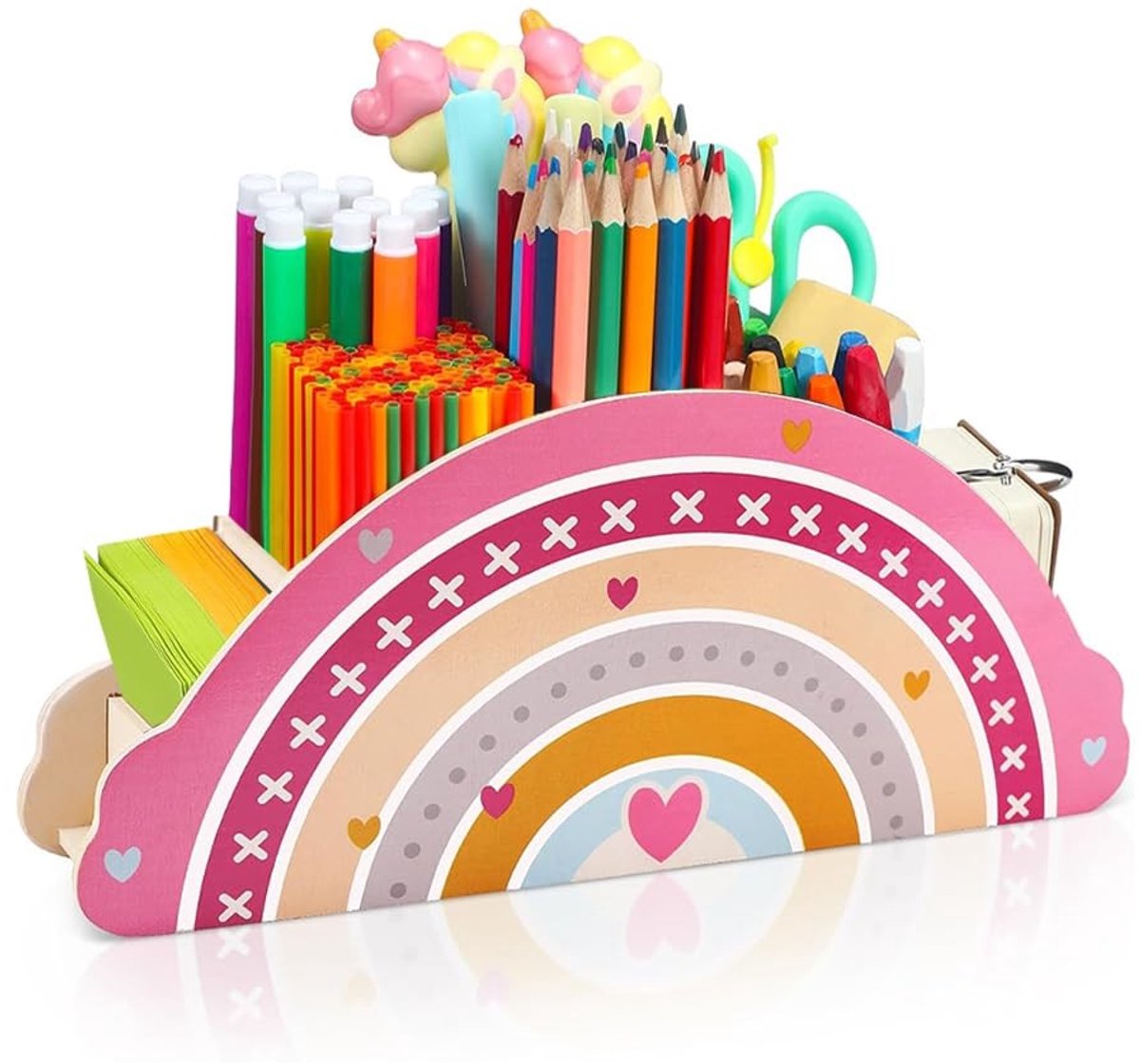 Dailygoods - Houten Regenboog Pen Organiser - Creatieve Bureau Organizer - Veilig voor Kinderen - Kleurig Ontwerp - Duurzaam en Milieuvriendelijk - Ge