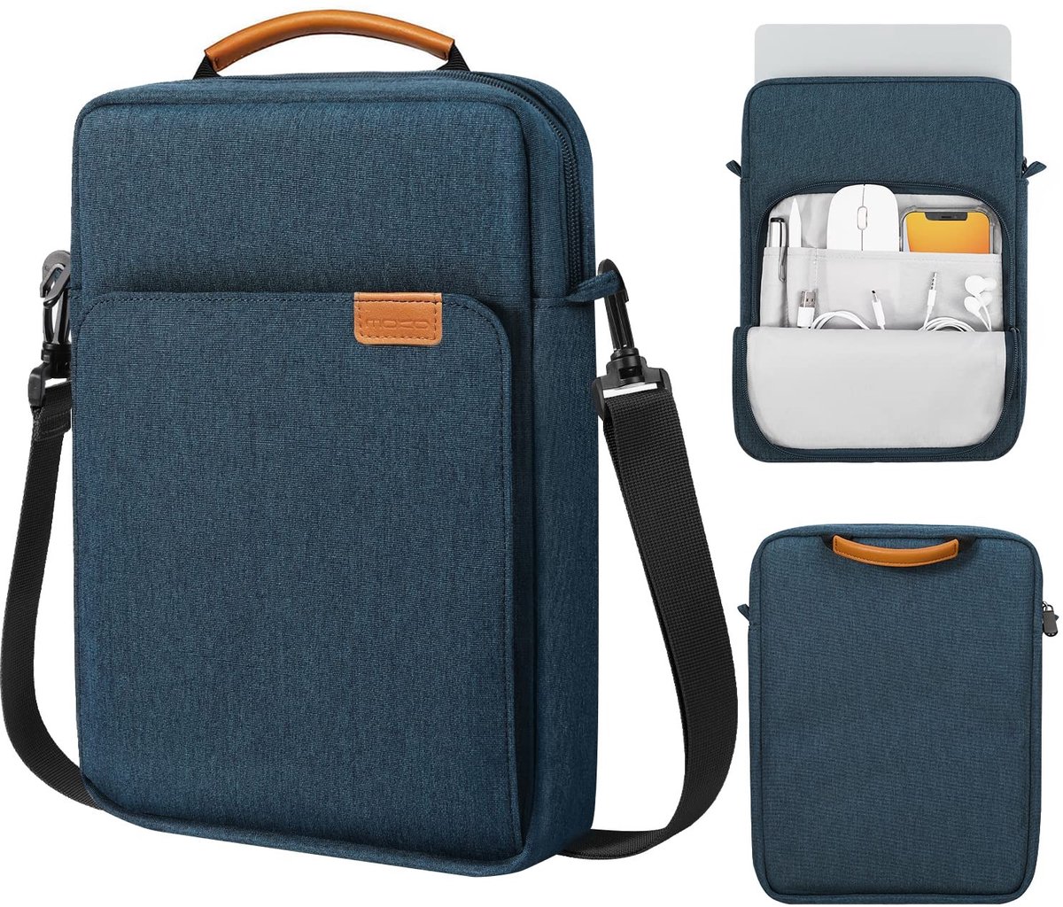 Dailygoods - Laptophoes 15 inch - Draagtas met schouderriem - Indigo - Bescherming voor MacBook Air en Galaxy Tab - Geschikt voor 15 inch apparaten
