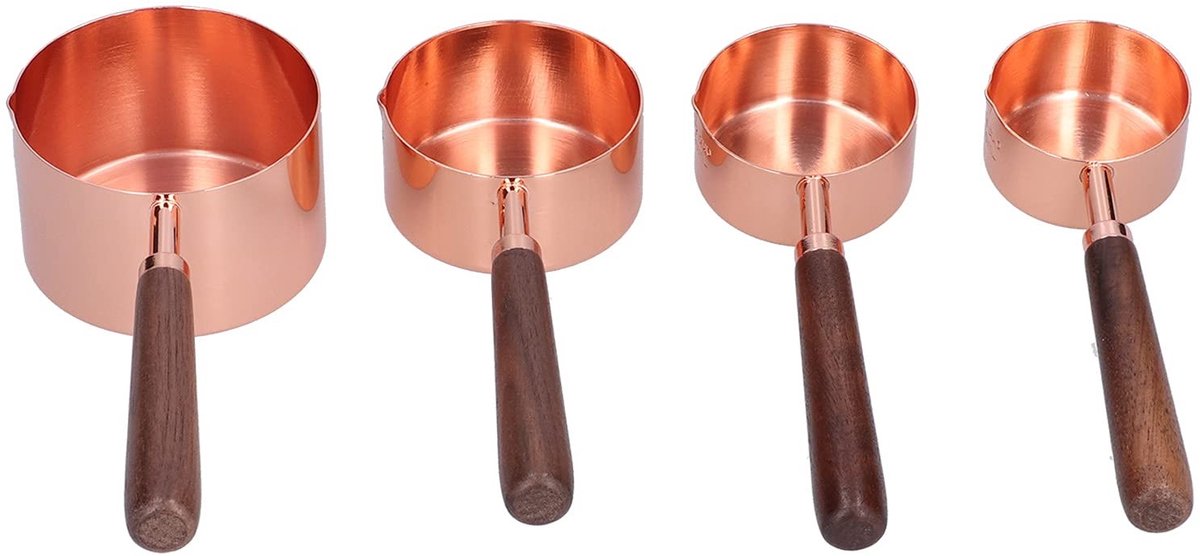 Elzusha - Roségouden Maatbekers en Lepelsset - Multifunctioneel - 4-delige set - Roestvrij staal - Keukenaccessoires - Perfect voor bakken en koken