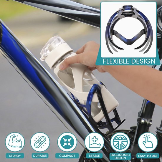 Allecto - Fleshouder set van 2 - Lichtgewicht bidonhouder fiets - Blauw - Voor waterflessen tot 7 cm - Ideaal voor fietsen - Set voor onderweg — afbeelding 5