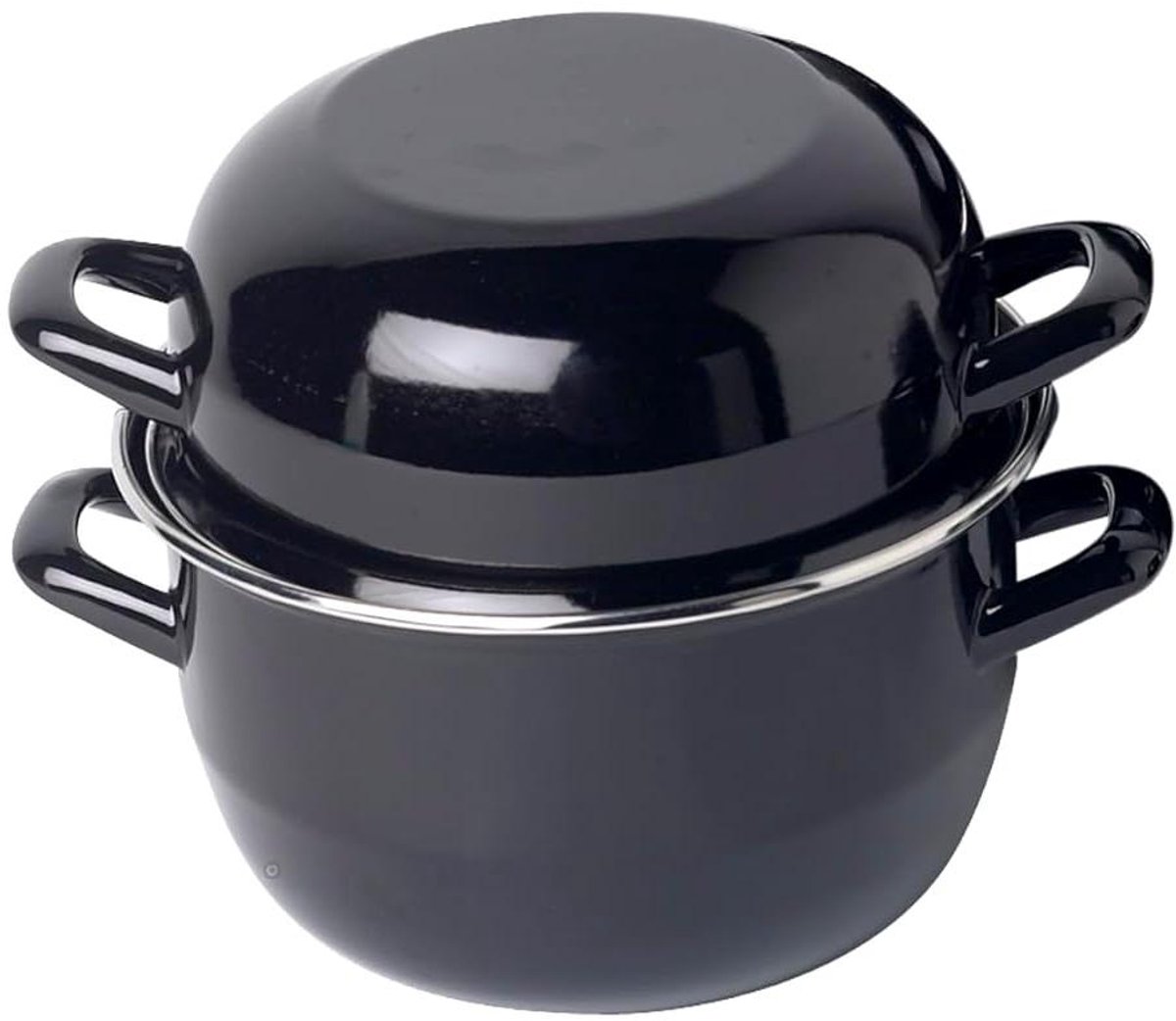 Schelpenpan - Mosselpan - Zeevruchten Bereiden - Geëmailleerd Oppervlak - 18 cm - Zwart