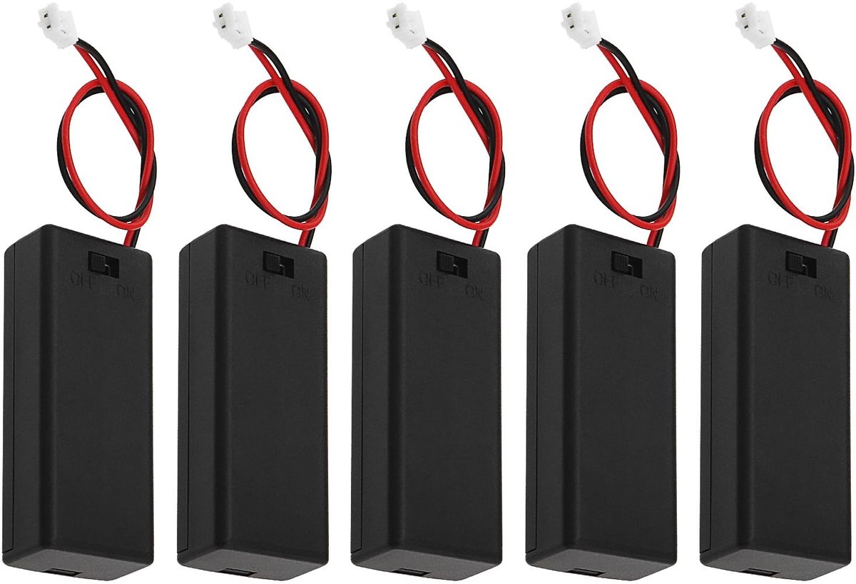 Allecto - 5 Stuks Batterij Houder - Zwart - 2 AAA - Met Aan/Uit Schakelaar - Compatibel met Micro:bit - Ideaal voor Elektronica Projecten