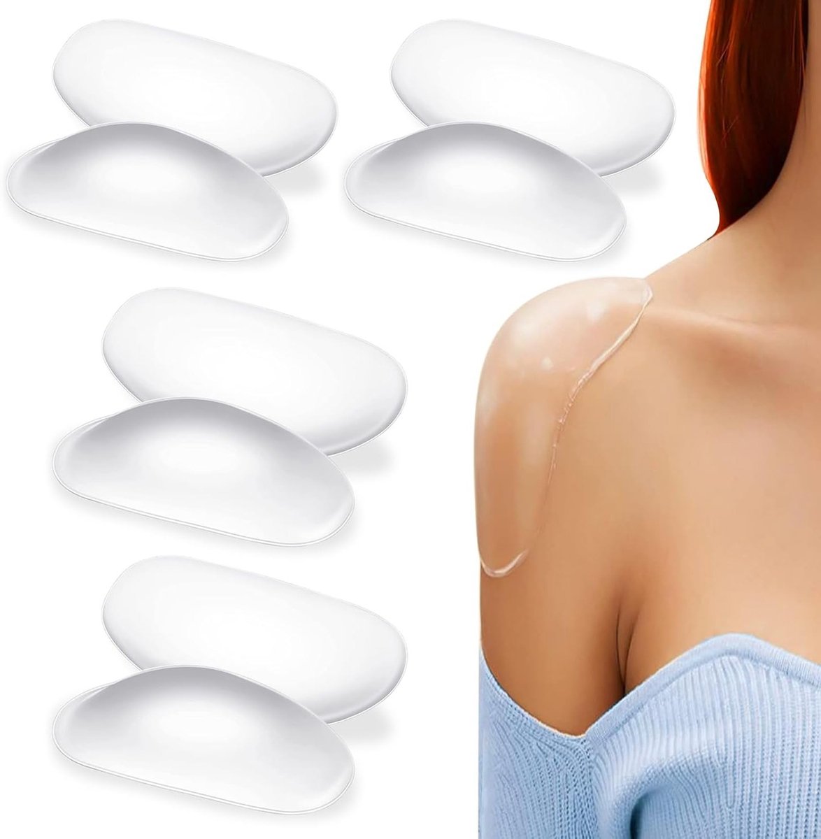 Adhesieve Transparante Schouderkussens - 8 Stuks Herbruikbare en Ademende Push-Up Pads voor Verbeterde Schouderondersteuning en Anti-Slip Comfort voor Dames en Heren