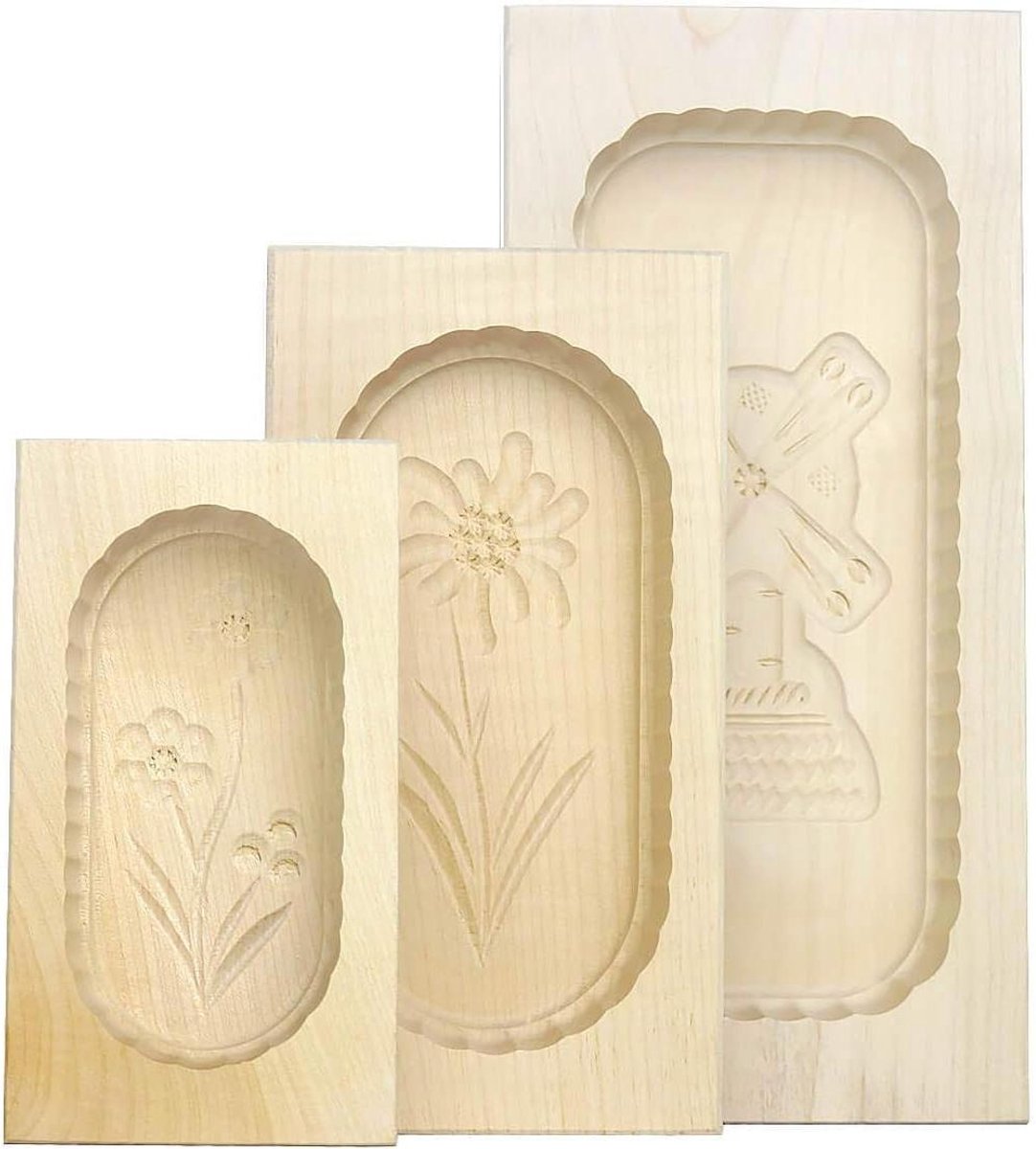 Botervormen Set - Boter Vormpjes - Boter Presenteren - Handgemaakt Esdoornhout - 3 Stuks - Lichtbruin