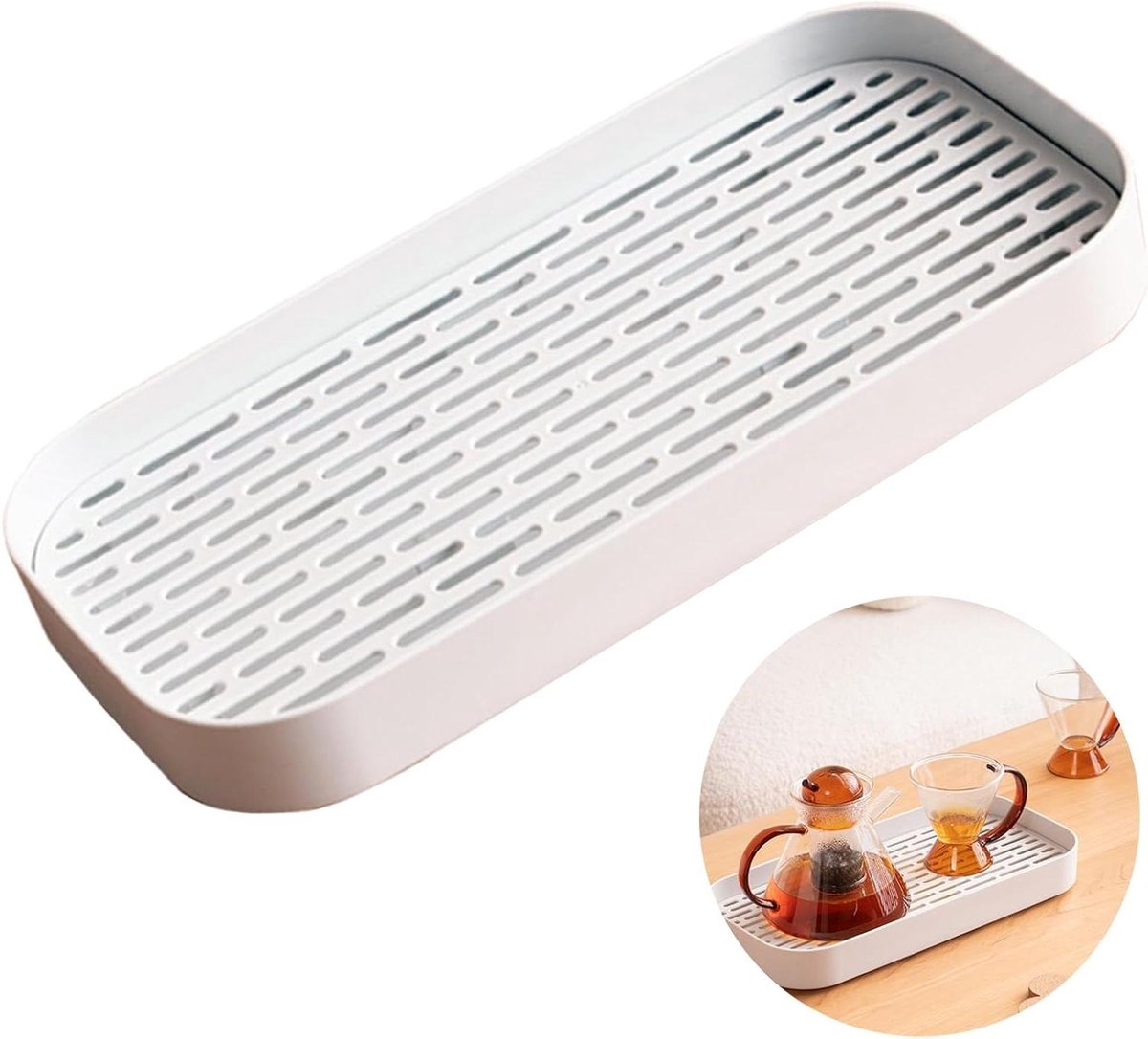 Afdruiprek Keuken - Droogmat Servies - Servies Drogen - Dubbellaags Ontwerp - 33x16x4 cm - Wit