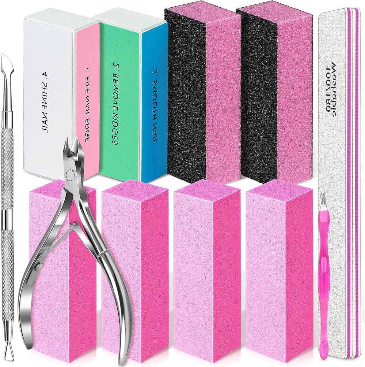 Nagelvijlen Set - Manicure Tools - Nagelverzorging Thuis - 13 Delige Kit - 25.98 cm - Roze