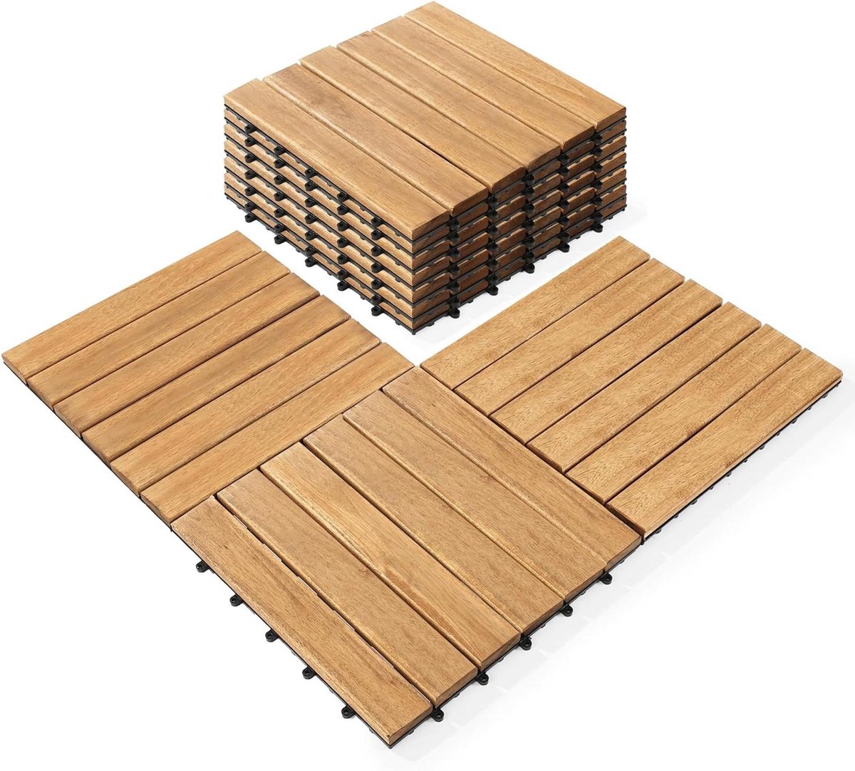 Terrastegels Hout - Houten Vloertegels - Buitenruimte Verfraaien - Zelfklevend Systeem - 30.5 x 30.5 cm - Natuurlijk