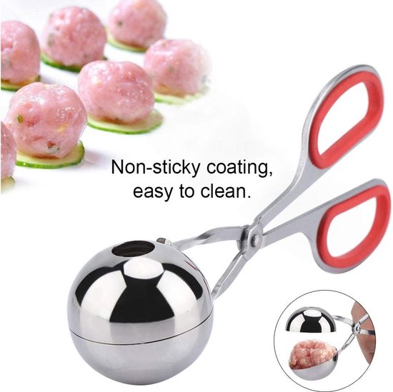 2 Gehaktbal Maker Roestvrij Staal Vlees Ballers Anti-aanbak Gehaktbal Schep Rijstballen Clip Maker met Anti-Slip Handgrepen voor Keuken Gereedschap (Rood) van Merkloos — afbeelding 3