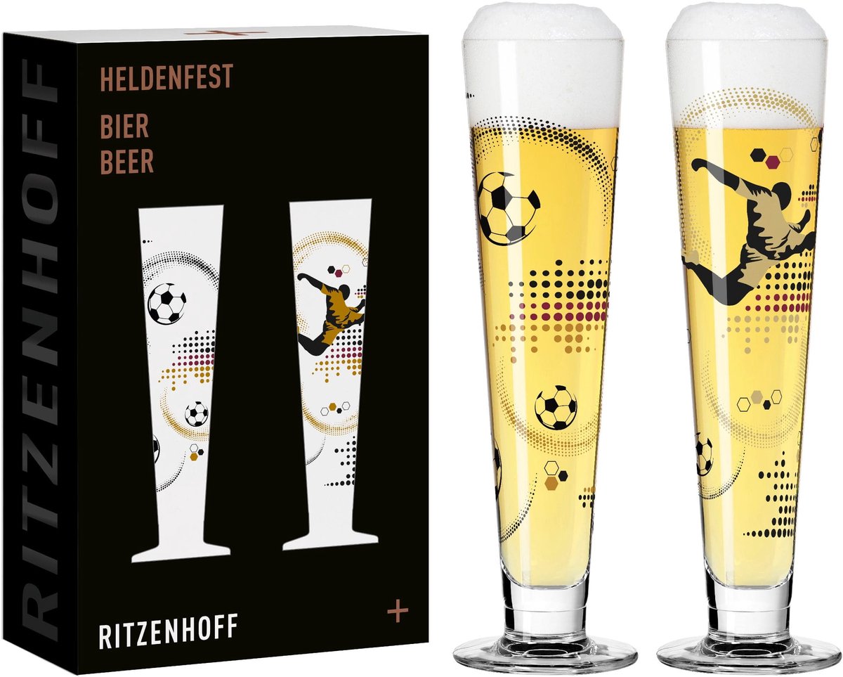 Ritzenhoff Bierglazen Set - Voetbal Design - 2 Stuks - Kristalglas - 385 ml - Bier Glas - Bierglazen voor Pils en Speciaal Bier - Geschikt voor de Vaatwasser - Made in Germany