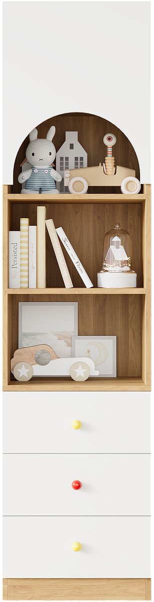 Merax Boekenkast Wit Houtkleur - Opbergkast 200 cm - Kast met Deur en 3 Laden - Smalle Hoge Kast - Woonkamer en Slaapkamer Kast