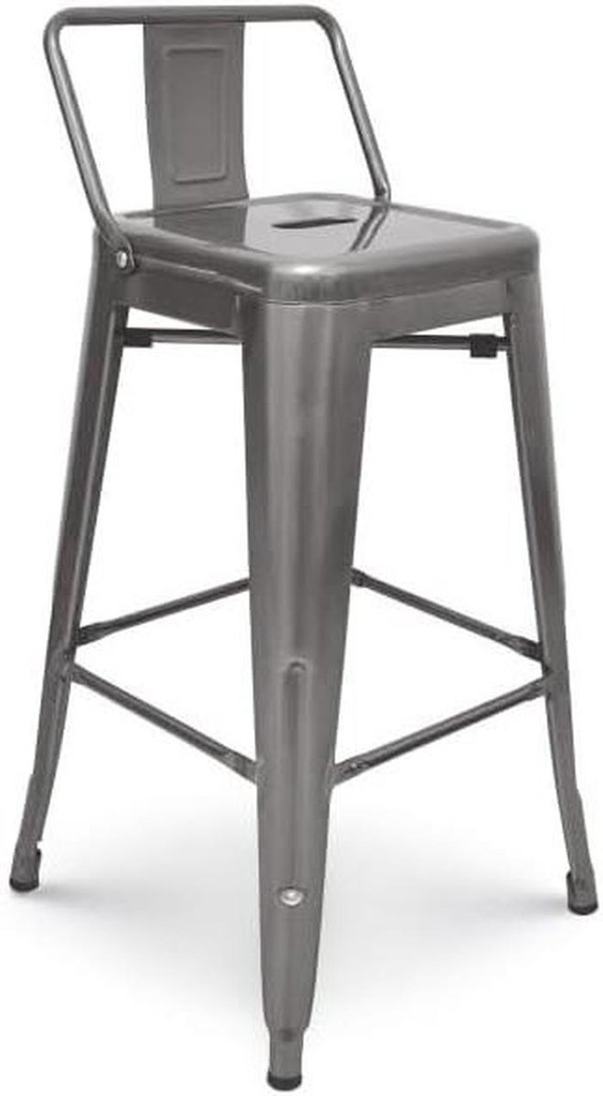 Barkruk Metaal - Industriële Kruk - Keuken Bar - Kleine Rugleuning - 66 cm Zithoogte - Rood