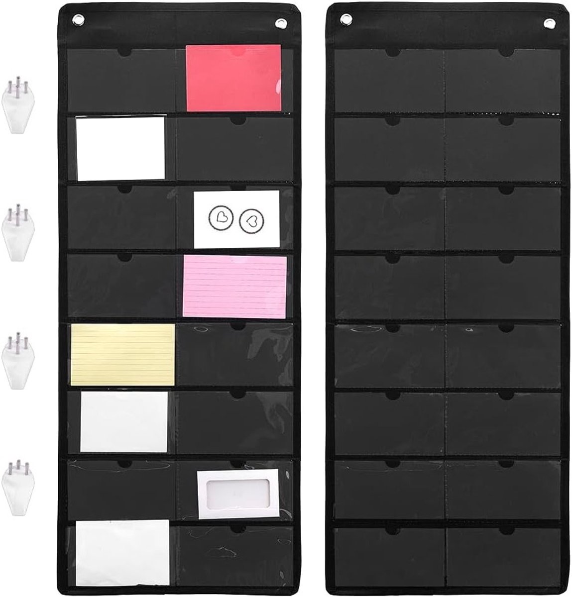 2 Set Classroom Pocket Chart 37.4x13.2 In Zwarte Muur File Organizer met 16 Transparante Opbergvakken voor Kantoor en Onderwijs - Ideaal voor Huiswerk, Schema's en Alfabetkaarten