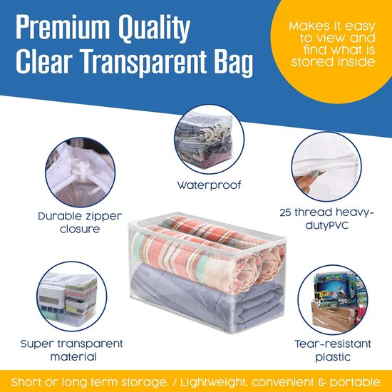 Opbergzakken met rits - Kleding opbergtas - Beddengoed opbergen - Transparant ontwerp - 5 stuks 24x13 - Transparant — afbeelding 3