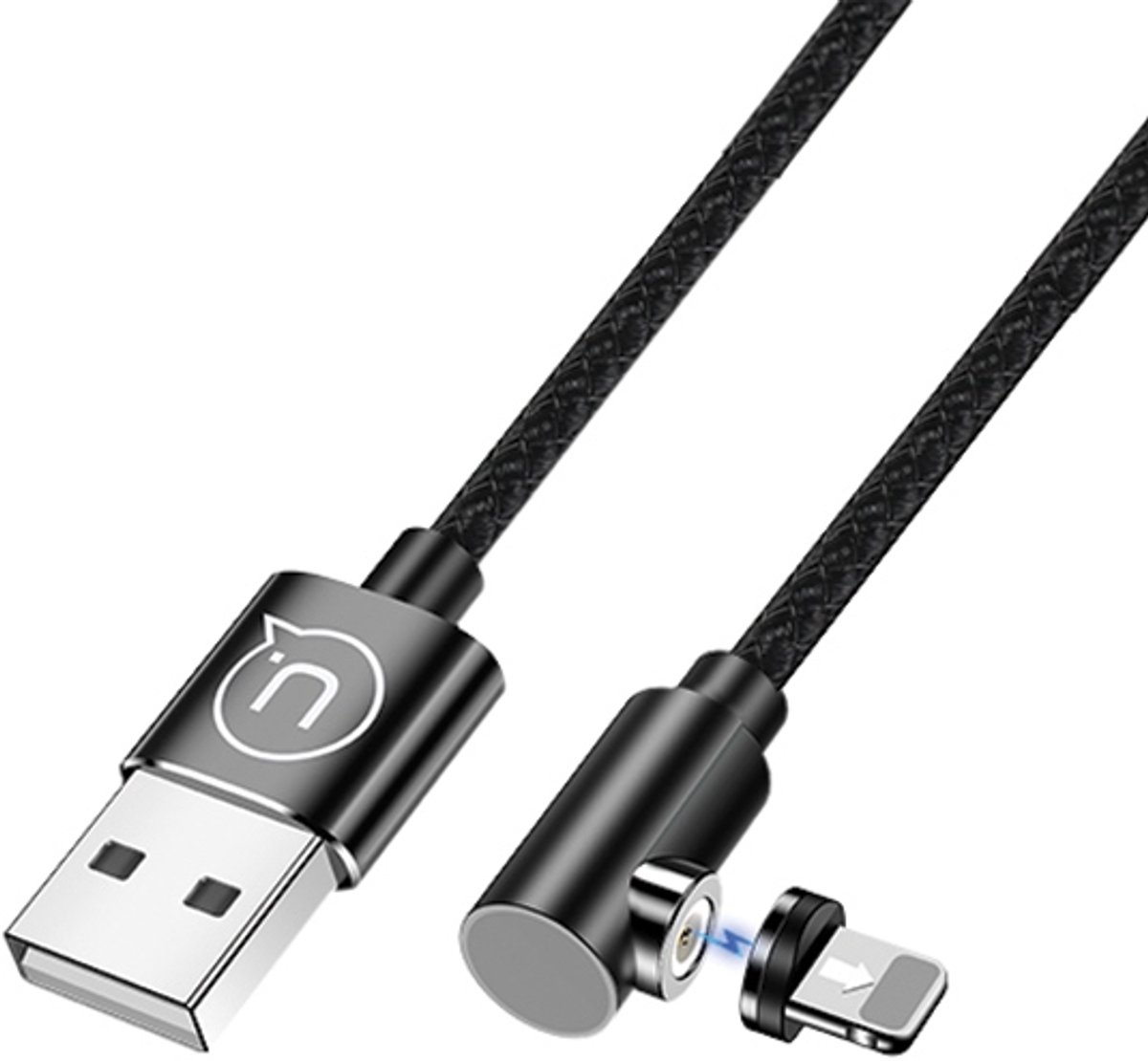 USAMS Magnetische Hoek Kabel USB-A naar Lightning 1m Zwart