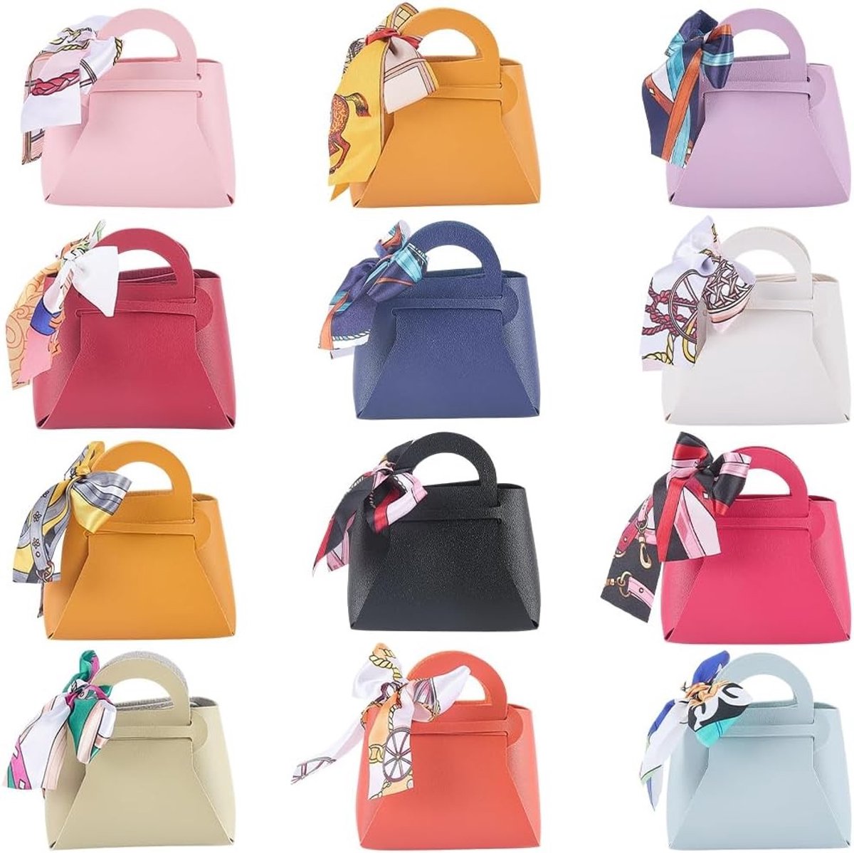 12 Stuks Herbruikbare Cadeautassen in 12 Kleuren van PU Leder met Handvatten voor Verjaardagen, Feestjes en Trouwen