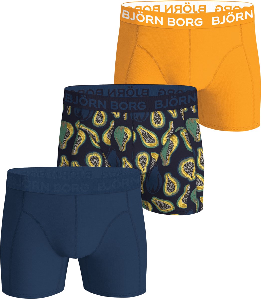 Björn Borg Cotton Stretch boxers - heren boxers normale lengte (3-pack) - oranje - print - navy blauw
