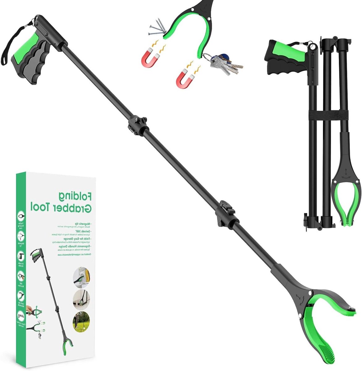 Opvouwbaar Grijphulpmiddel - Grijper Tool - Hulp bij Dagelijks Leven - Met Magneten - 52 Inch - Zwart