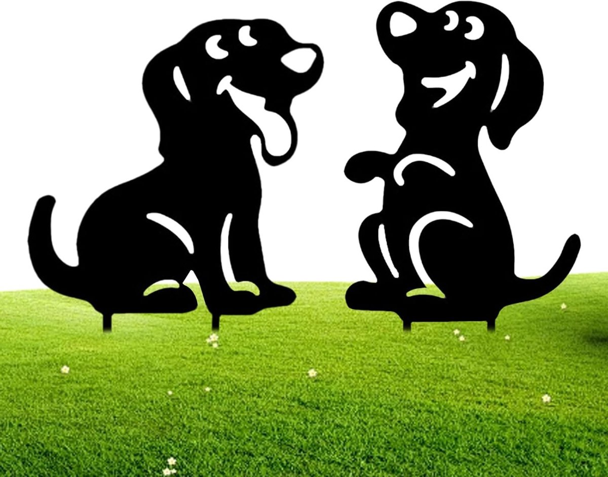 Puppy Tuinpalen - Honden Decoratie - Tuin Verfraaien - Realistisch Acryl Design - 2 stuks - Zwart