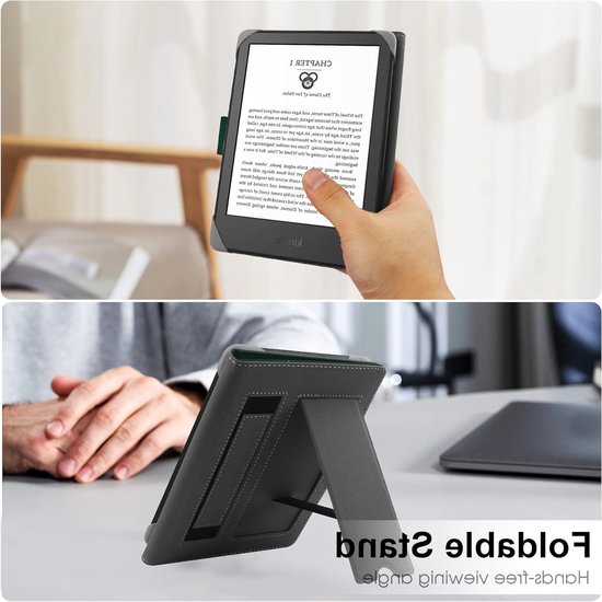 Universele Lederen Hoes voor 6-6.8" E-Readers zoals Kindle Paperwhite en Kobo Clara HD, Bescherming en Standfunctie van Universele — afbeelding 4