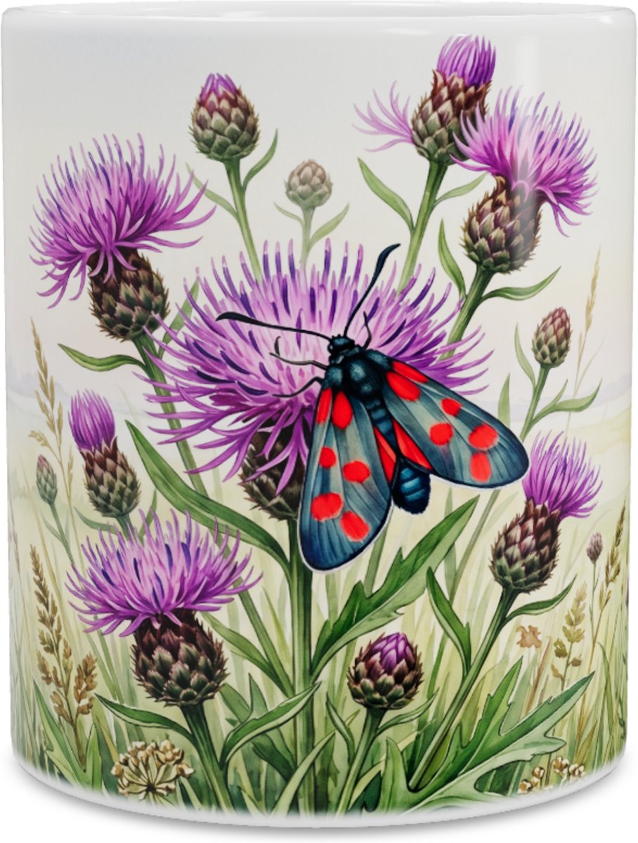 Mok Knoopkruid en Sint-Jansvlinder met Molen - Aquarel Natuur Illustratie
