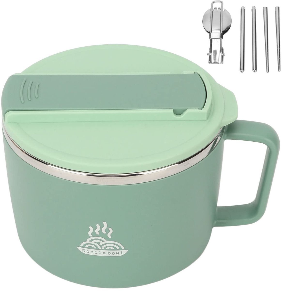 Dailygoody - Magnetron Noedelkom - Ramen Bowl Set - Draagbare Soepkom met Deksel - Groen - Instant Noedelfornuis - Geschikt voor Office College Dorm Room