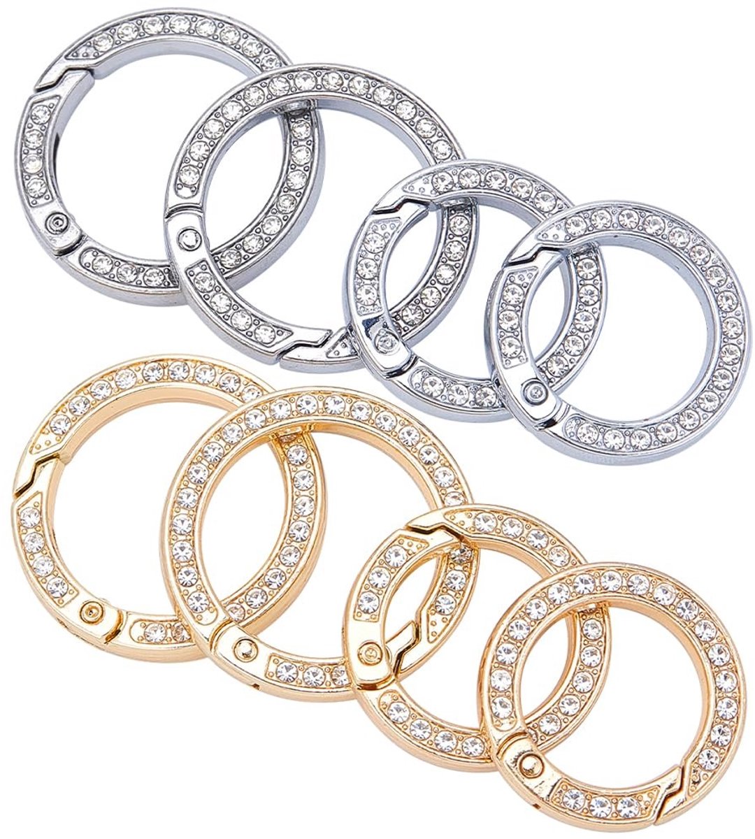 Dailygoody - Strass O Ring Karabijnhaak - 8 Stuks - Platina en Licht Goud - DIY Sieraden - Sleutelhanger Maken - Handtas Accessoires