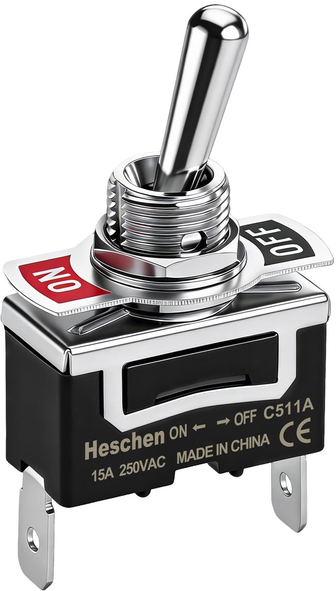 Dailygoody - Tuimelschakelaar - Continu licht - Metaal - Aan/uit functie - 15 A 250 - Geschikt voor diverse toepassingen - C511A