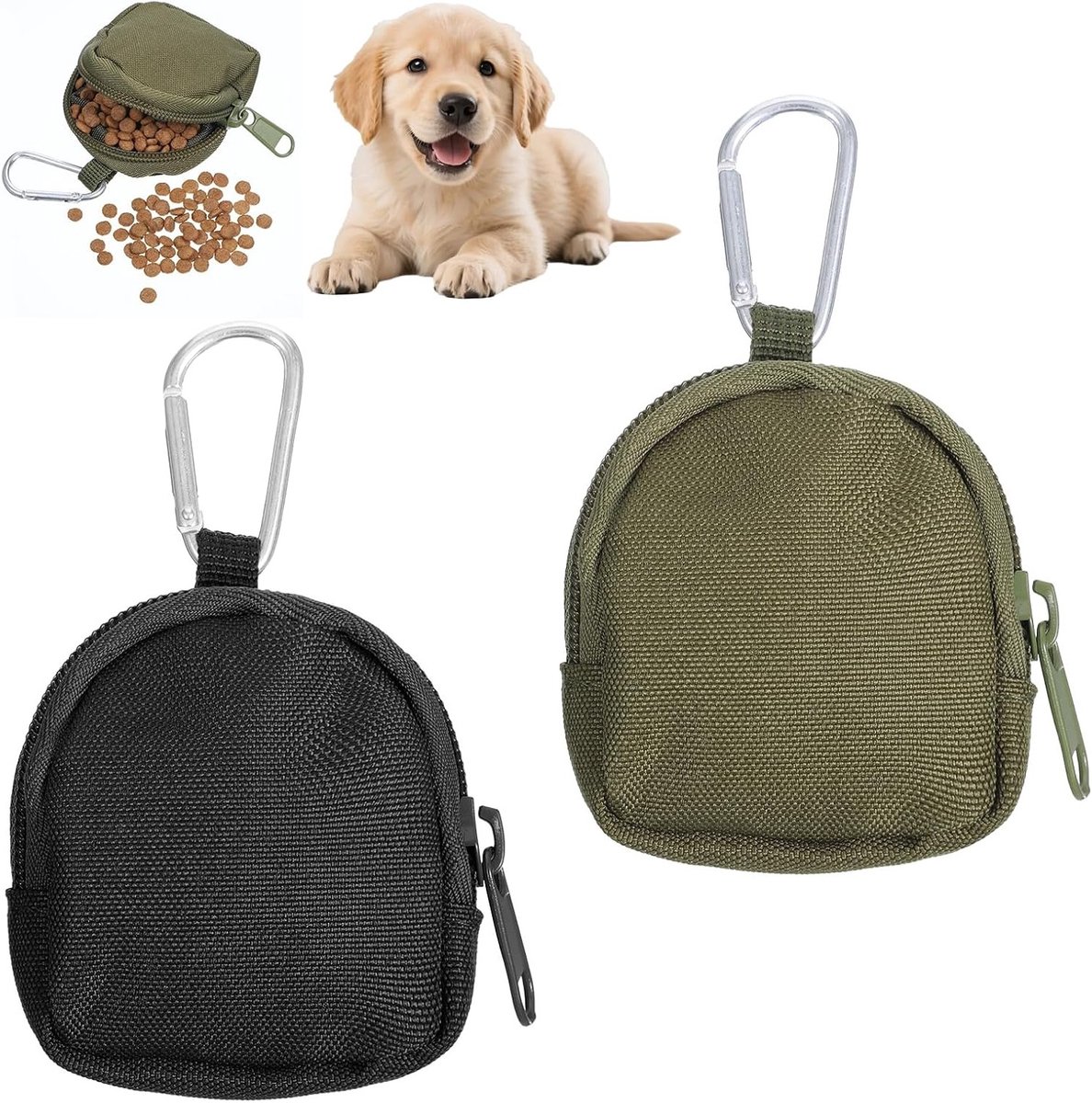 2 stuks hondensnoepzakjes voor honden, handsfree snoepzak met ritssluiting en karabijnhaak, handige lekkernijstas voor training en opvoeding van jouw hond