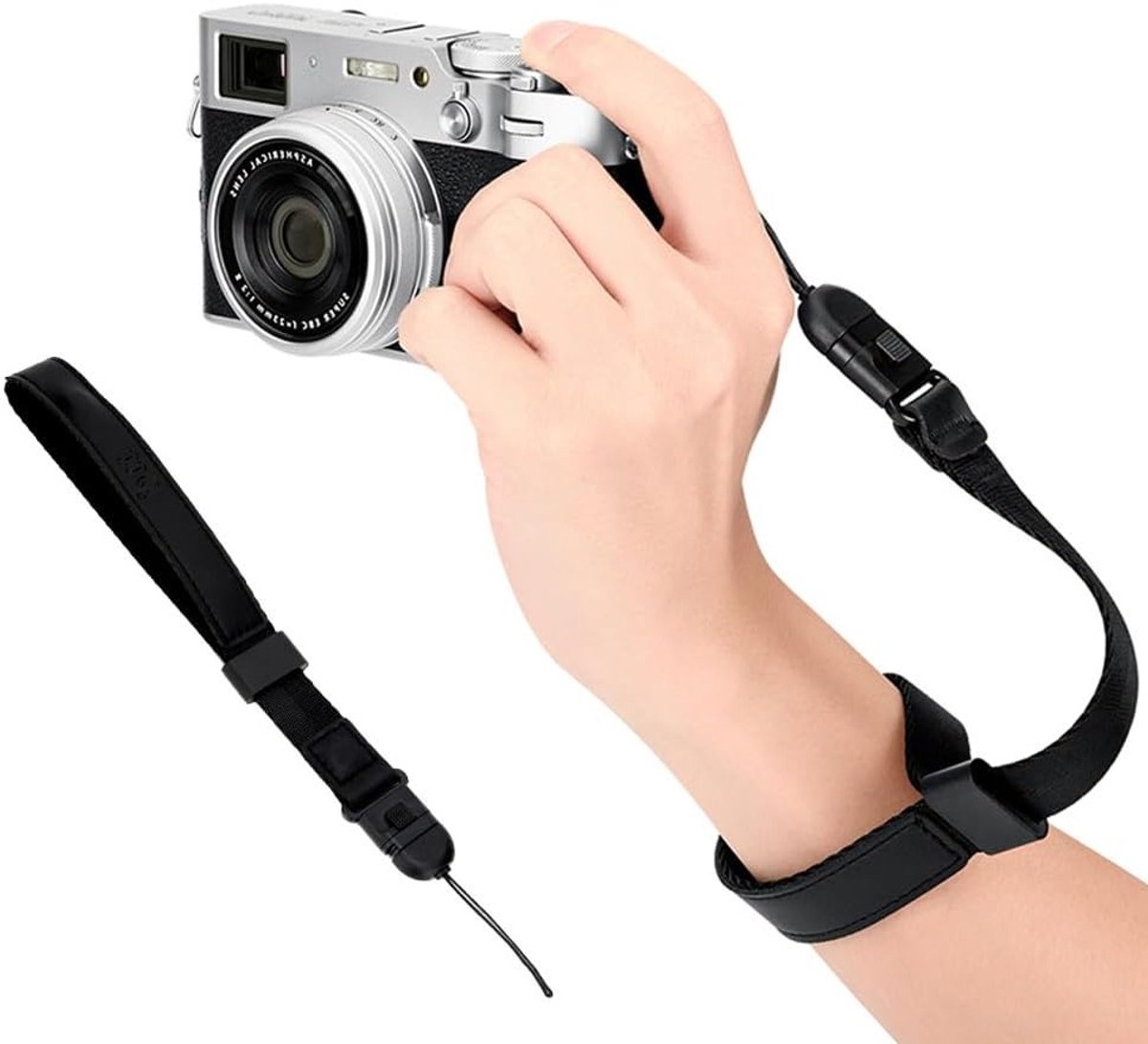 Deluxe polsband met snelle ontgrendeling voor systeemcamera's en compacte camera's, ideaal voor fotograferen en reizen