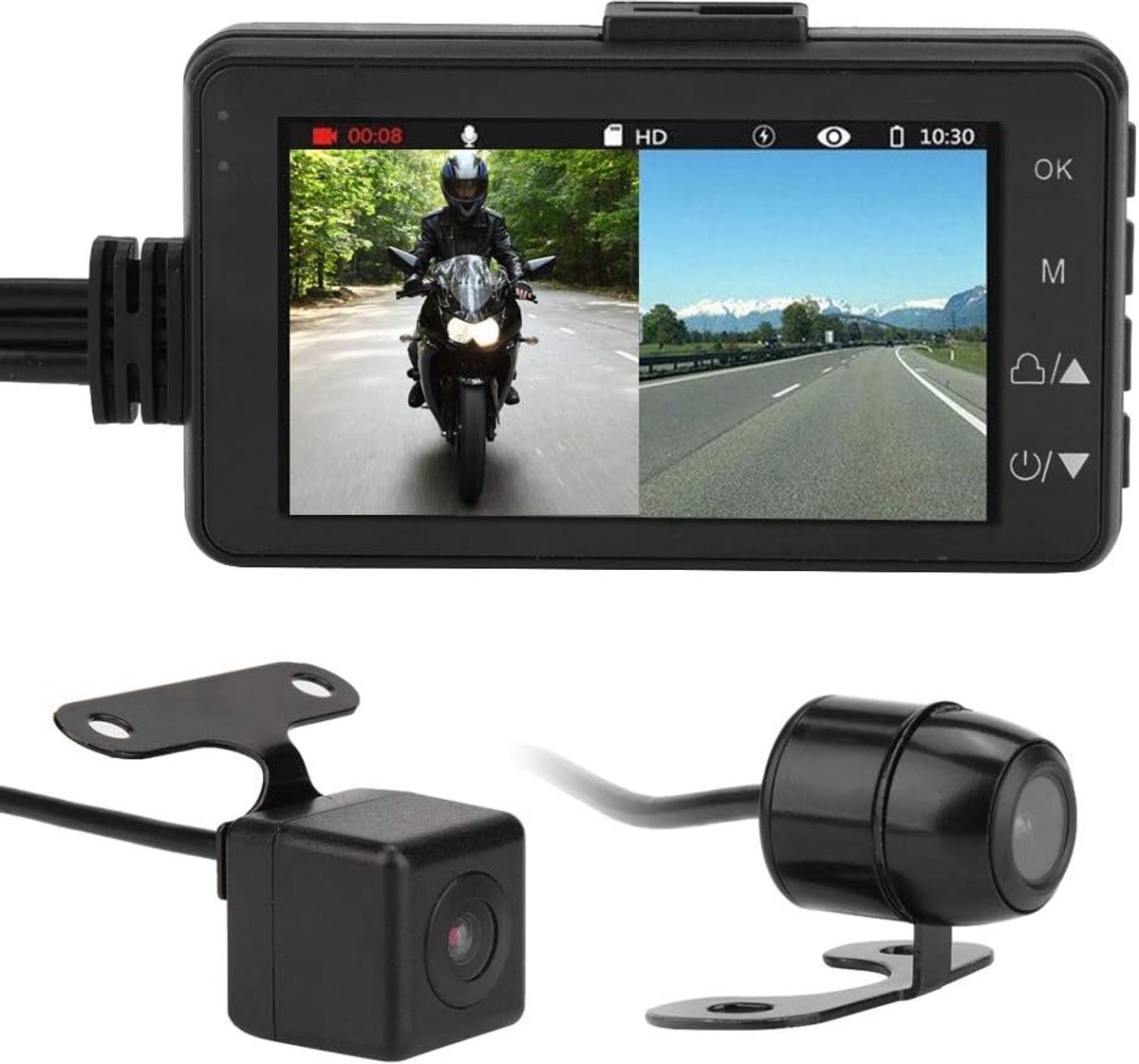 Dash Camera, 1080P Dash Cam, Motorfiets 1080P Videorecorder Cam HD DVR 120 Graad Dash Camera, Voor- en Achtercamera en Aansluitdraad