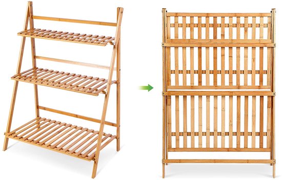 3 Tier Ladder Bloemstandaard - Bamboe Bloem Display Stand - Scheve Ladder Plantenladder Outdoor voor Balkon - Woonkamer - Tuin - Patio - Decoratie - Meubel van Merkloos	 — afbeelding 4