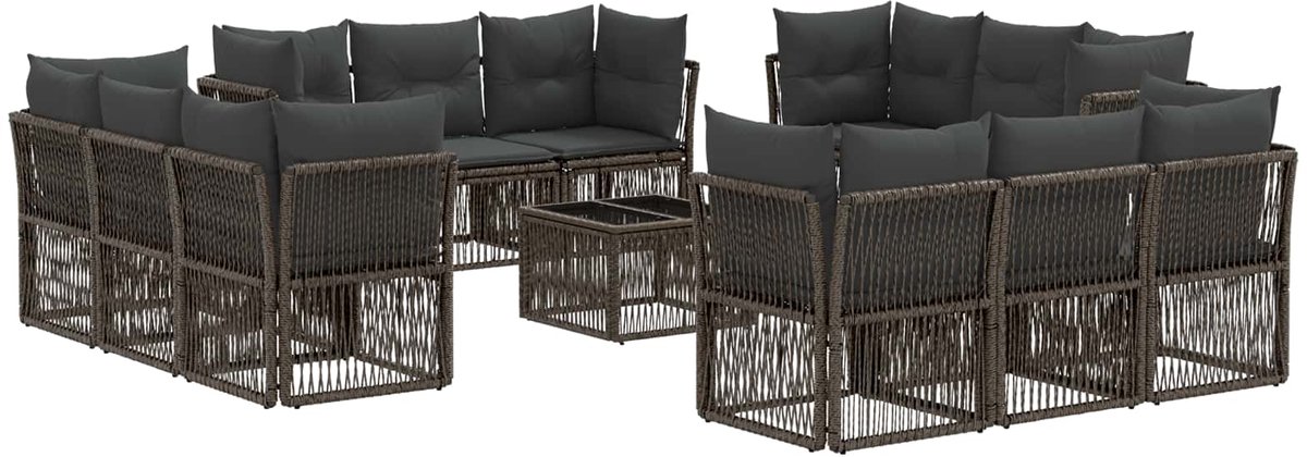 vidaXL - Tuinbank - Set - 13 - pcs - Grijs - poly - rattan