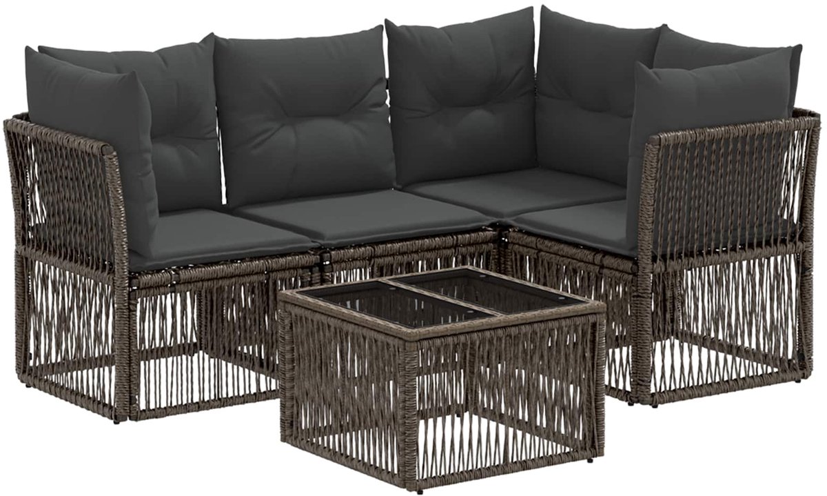 vidaXL - Tuinbank - Set - 5 - pcs - Grijs - poly - rattan