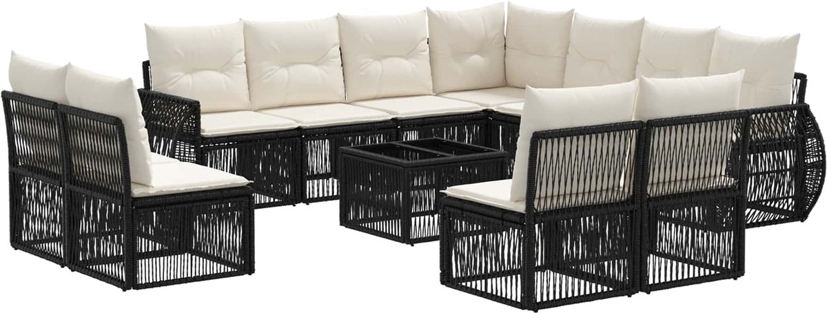 vidaXL - Tuinbank - Set - 12 - pcs - Zwart - en - Crème - Wit - poly - rattan