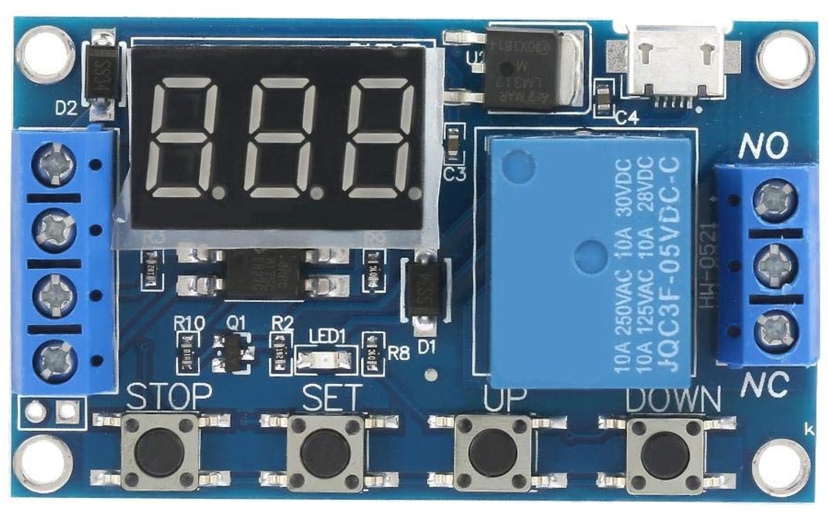Dailygoody - DC 5-30V LED Display - Vertraging Aan/Uit Relaismodule - Micro USB Voeding - Tijdschakelaar - Perfect voor Klussen - Compact Model