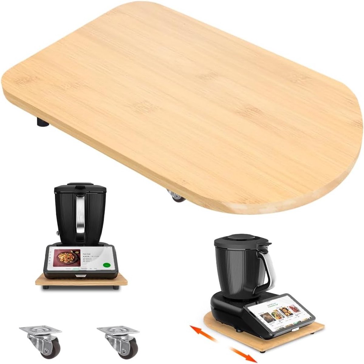 Lichtgewicht Bamboe Glijplank met Wielen voor Keukenaccessoires, Geschikt voor Thermomix TM7, Ideaal voor Koken en Bereiden van Maaltijden