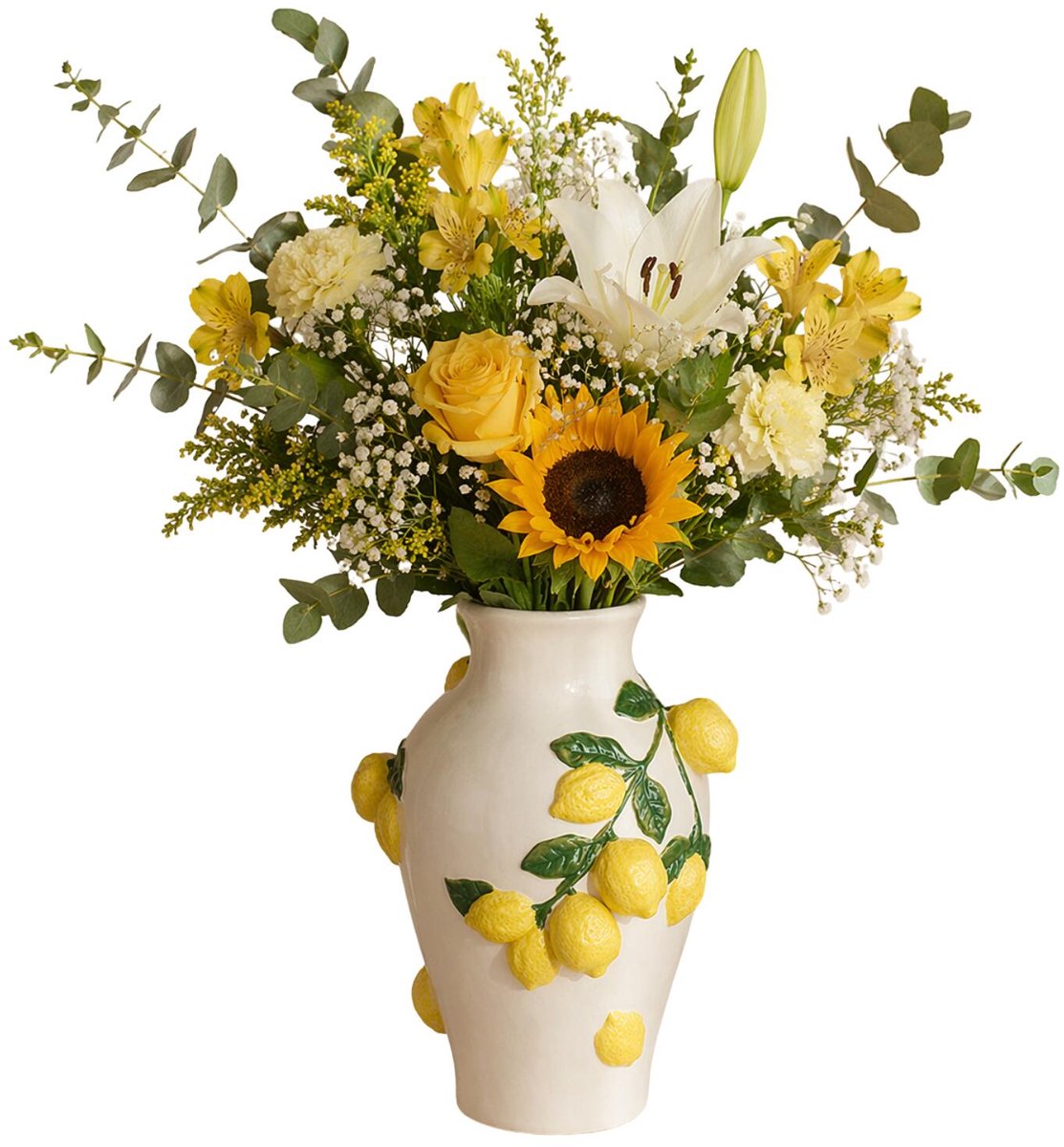 Atmosphera Bloemenvaas citroenen - geel - keramiek - D20 x H33 cm - fruitvaas citroen patroon