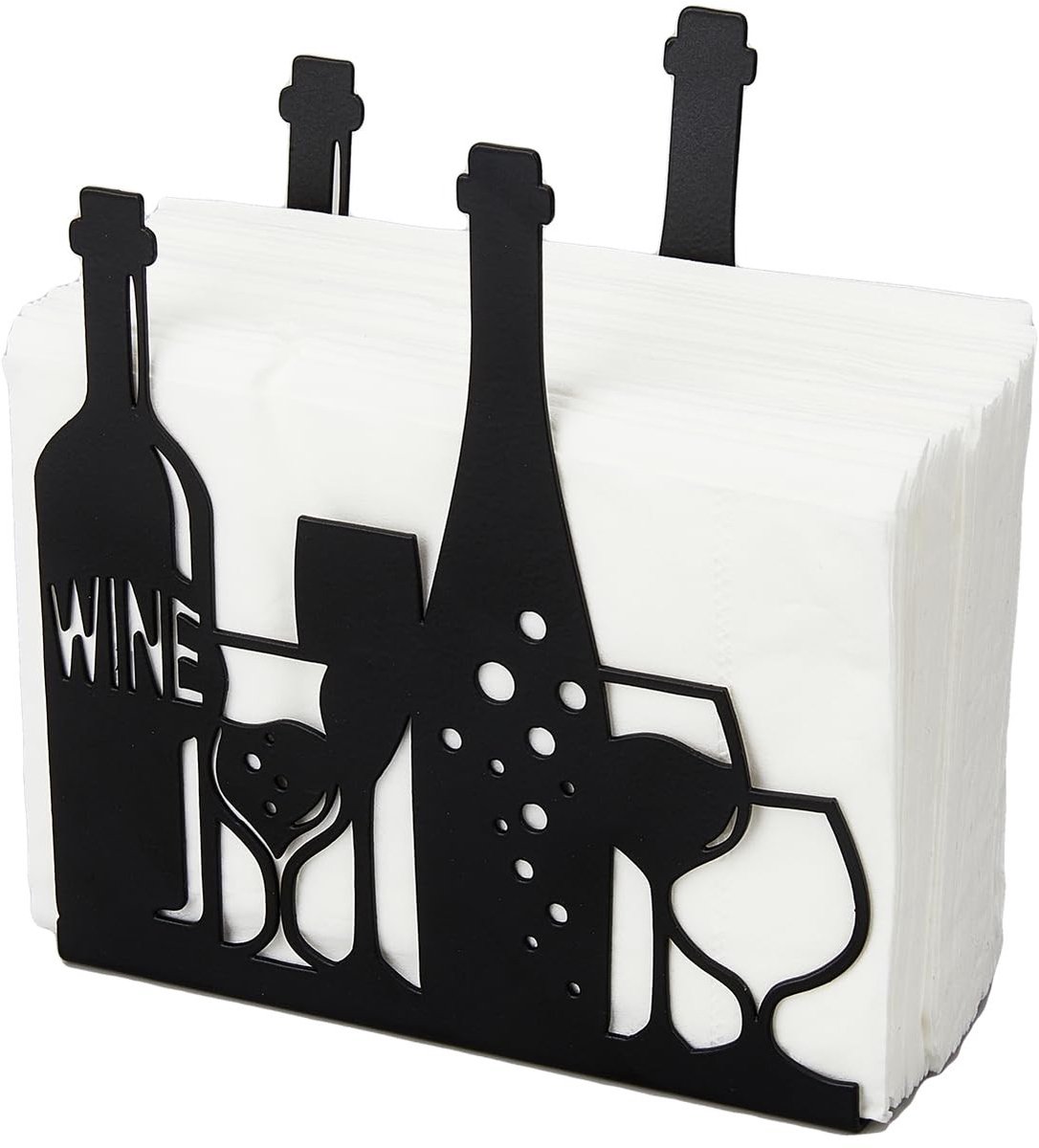 Dailygoody - Servethouder - Wijn en glazen - Duurzaam metaal - Zwart - Papieren servetten - Geschikt voor keuken en restaurant - 5,5D x 12,5B x 13,5H