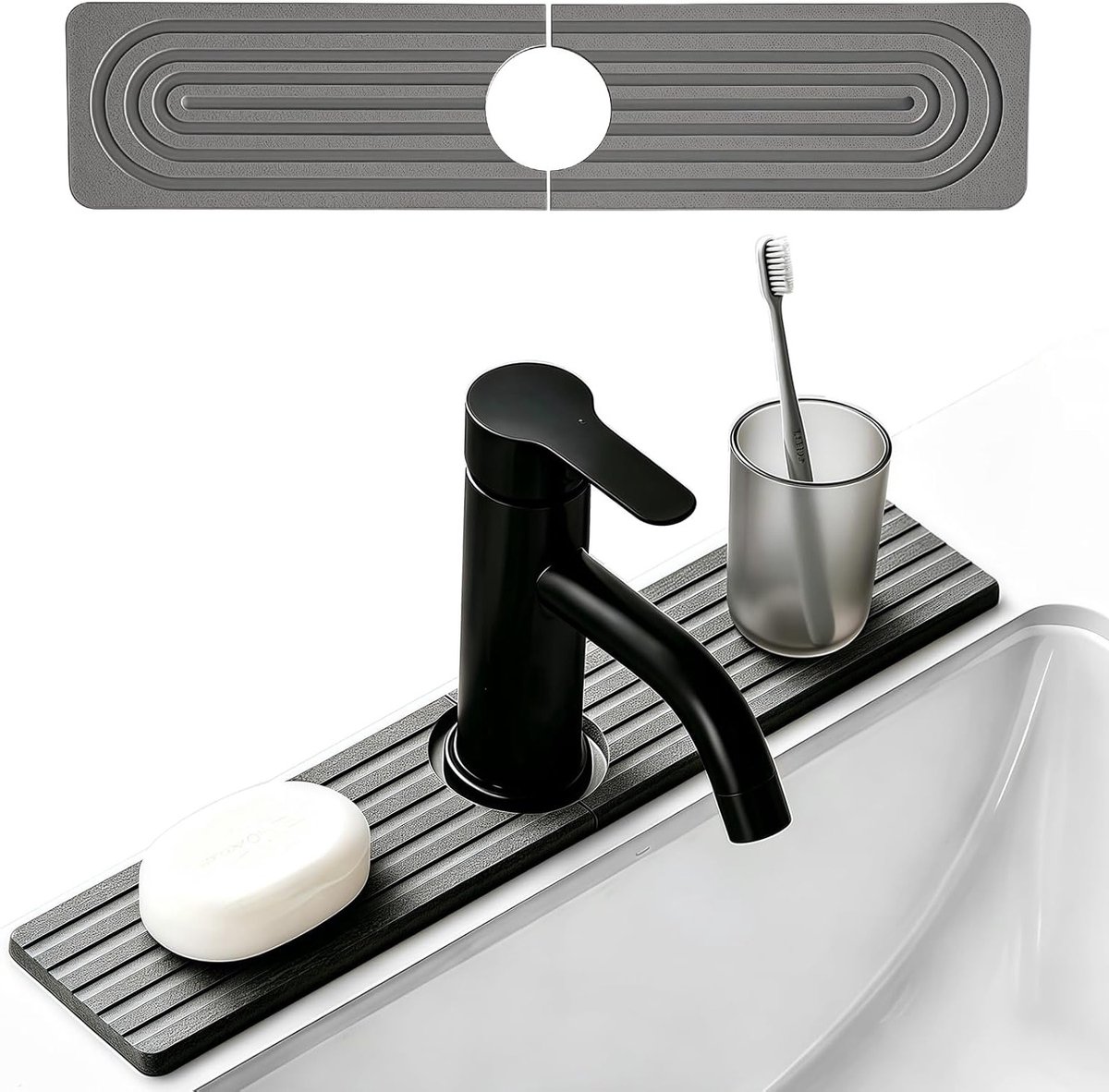 Waterabsorberende afdruipmat voor gootsteen, waterdicht en vochtbestendig, ideaal voor keuken en badkamer, 40 x 10 cm, donkergrijs en duurzaam