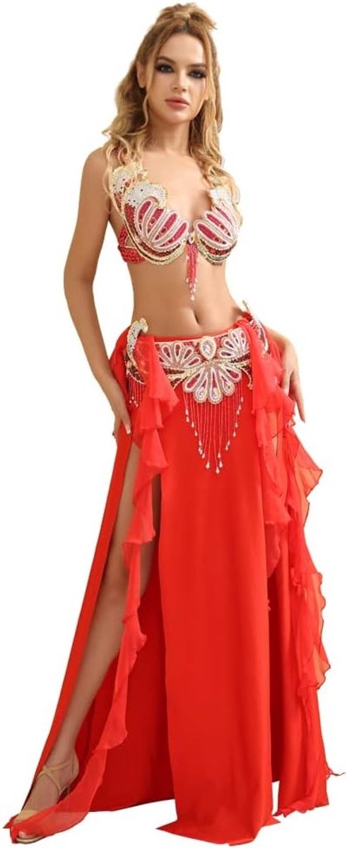 Bellydance set voor dames - buikdansoutfits, kostuums en accessoires voor buikdansen, inclusief bh, riem en rok