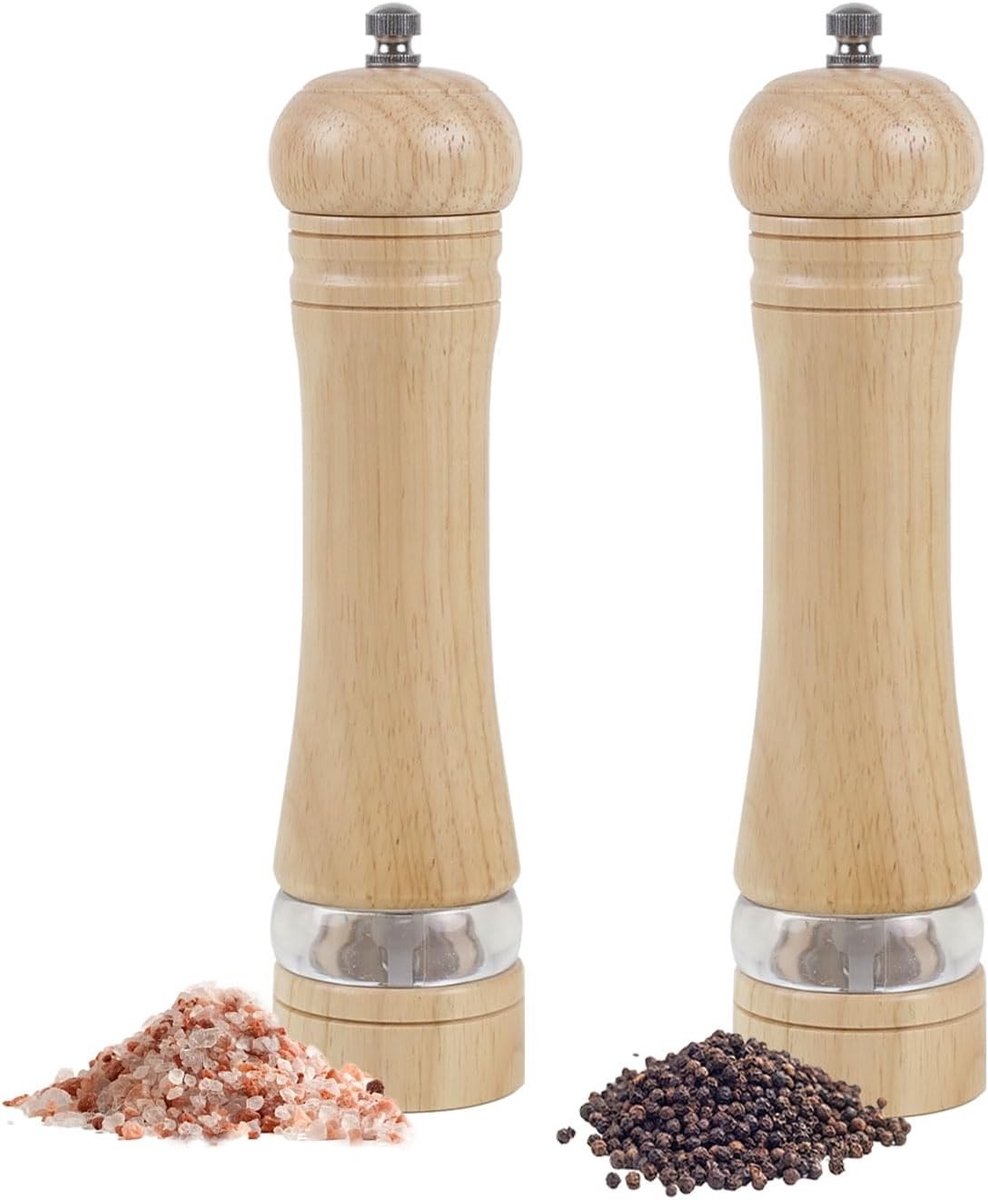 Houten Peper- en Zoutmolens 8,5 inch - Set van 2 - Duurzaam, Handgemaakt en Stijlvol Keukengerei