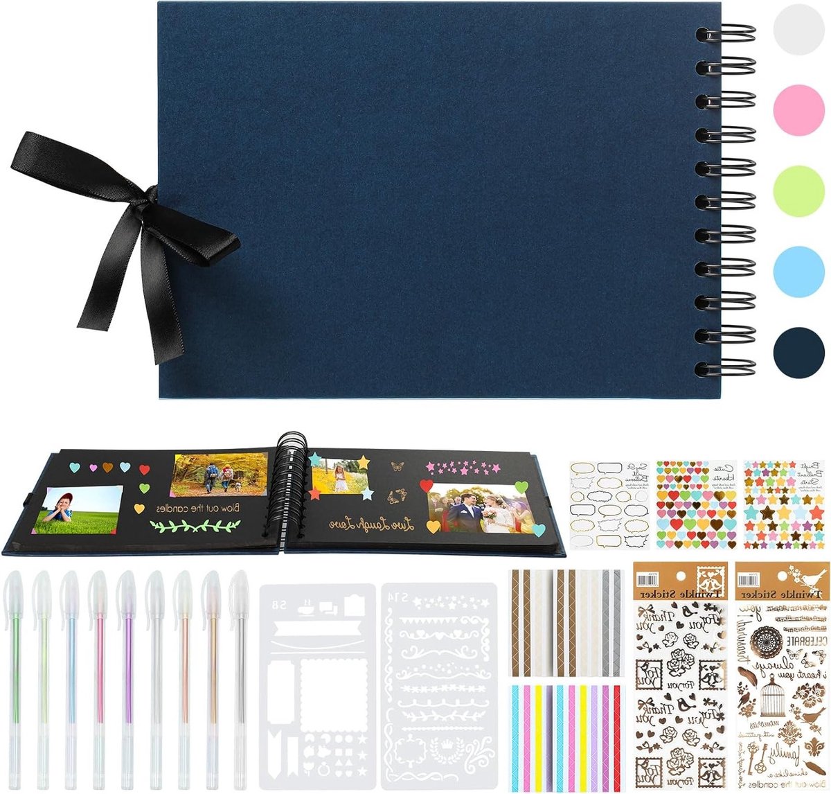 DIY Foto Album A5 Scrapbook Album - Kleine 60 Pagina's - DIY Cadeau Scrapbooking Set met Pennen - Sjablonen - Stickers - Foto Hoeken